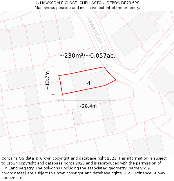 4, HAWKSDALE CLOSE, CHELLASTON, DERBY, DE73 6PS: Plot and title map