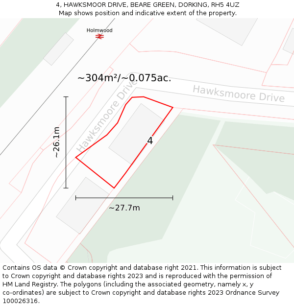 4, HAWKSMOOR DRIVE, BEARE GREEN, DORKING, RH5 4UZ: Plot and title map