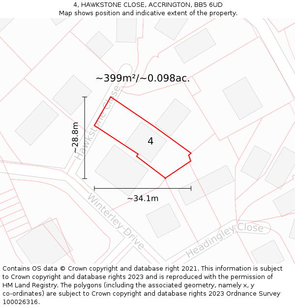 4, HAWKSTONE CLOSE, ACCRINGTON, BB5 6UD: Plot and title map