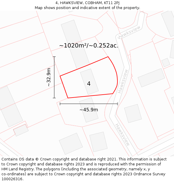 4, HAWKSVIEW, COBHAM, KT11 2PJ: Plot and title map