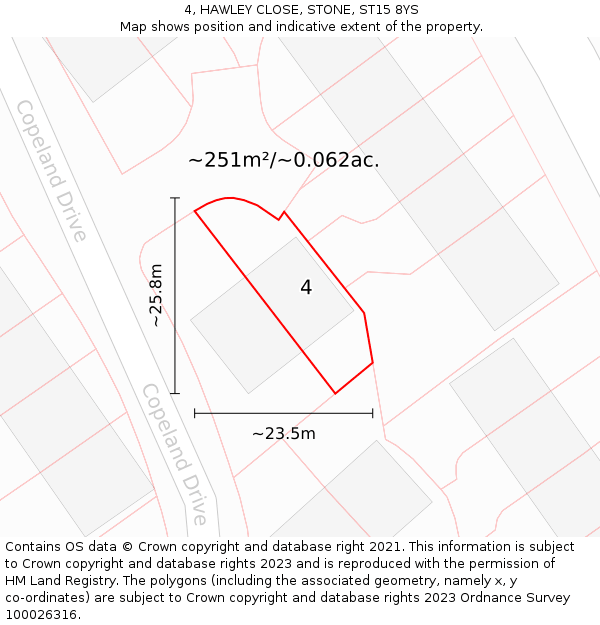 4, HAWLEY CLOSE, STONE, ST15 8YS: Plot and title map