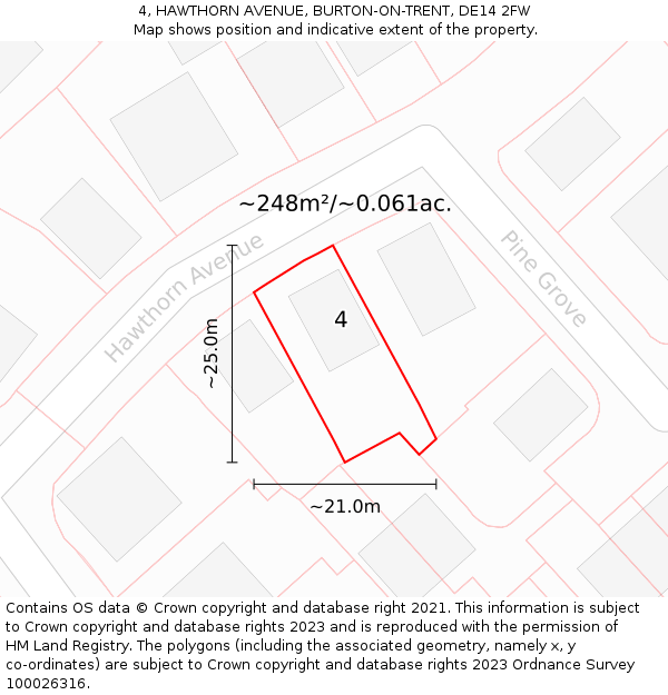 4, HAWTHORN AVENUE, BURTON-ON-TRENT, DE14 2FW: Plot and title map