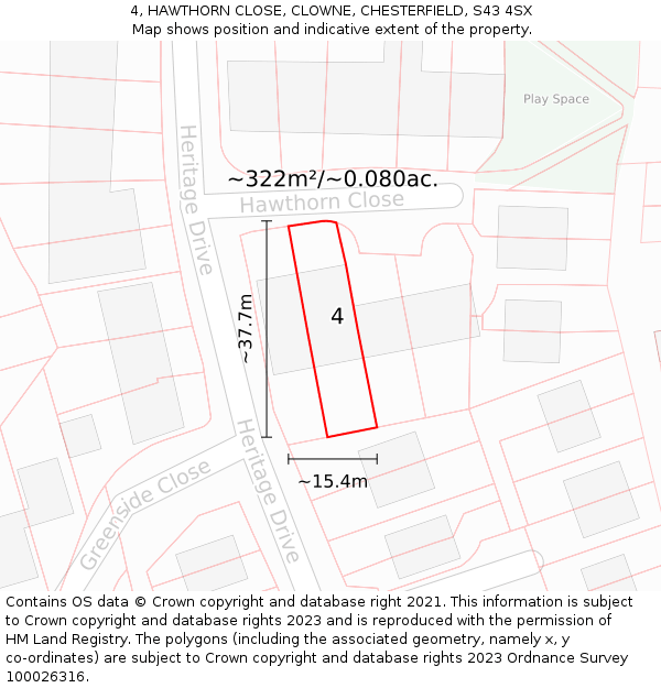 4, HAWTHORN CLOSE, CLOWNE, CHESTERFIELD, S43 4SX: Plot and title map