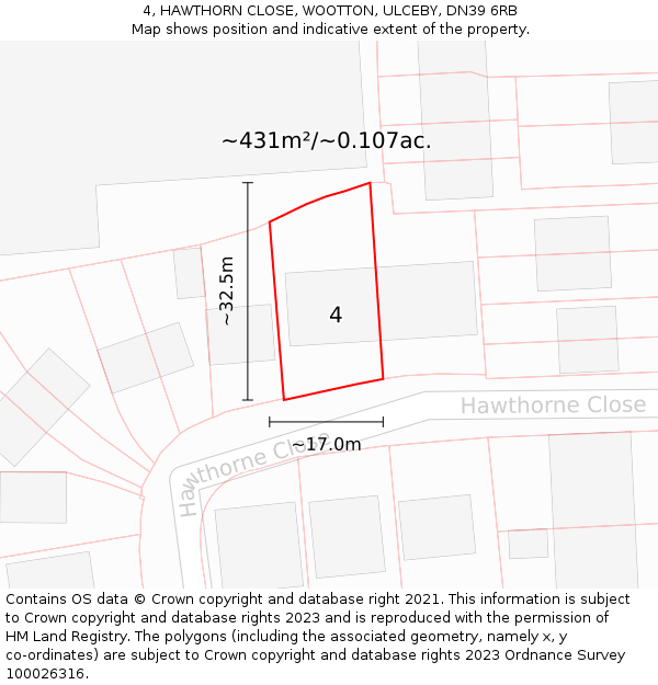 4, HAWTHORN CLOSE, WOOTTON, ULCEBY, DN39 6RB: Plot and title map