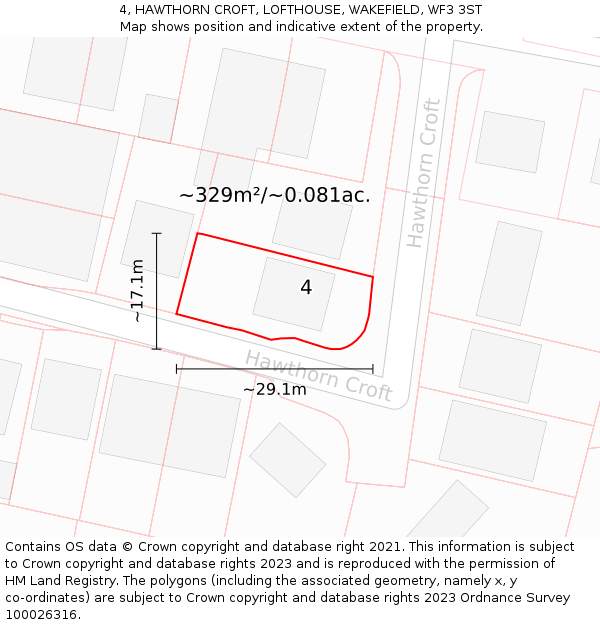 4, HAWTHORN CROFT, LOFTHOUSE, WAKEFIELD, WF3 3ST: Plot and title map