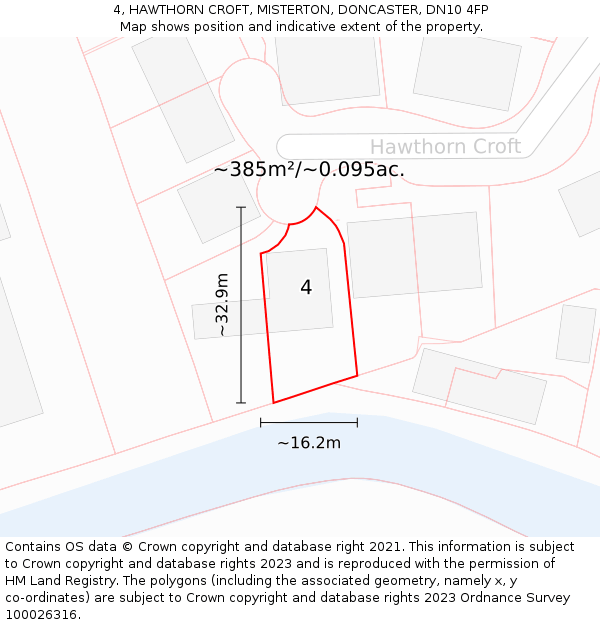 4, HAWTHORN CROFT, MISTERTON, DONCASTER, DN10 4FP: Plot and title map