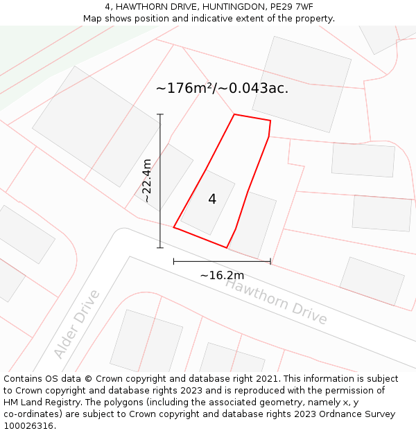 4, HAWTHORN DRIVE, HUNTINGDON, PE29 7WF: Plot and title map