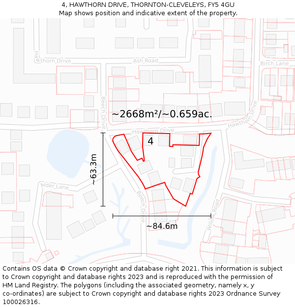 4, HAWTHORN DRIVE, THORNTON-CLEVELEYS, FY5 4GU: Plot and title map