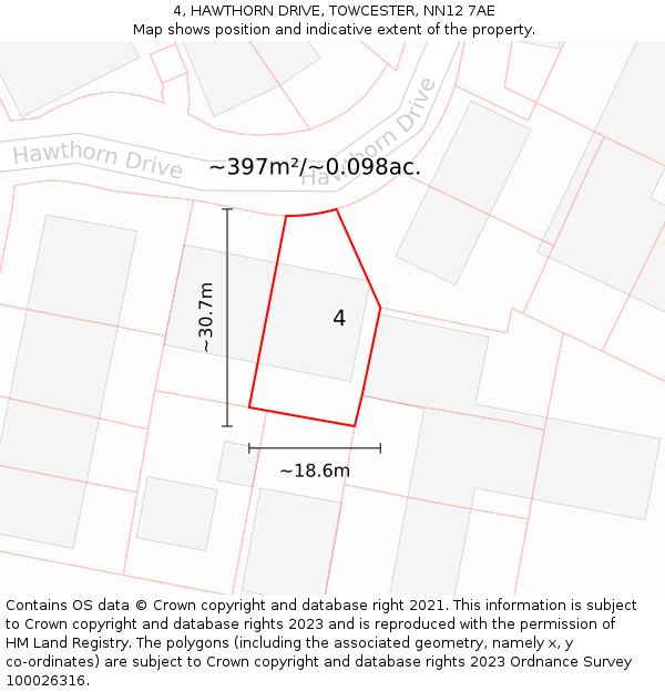 4, HAWTHORN DRIVE, TOWCESTER, NN12 7AE: Plot and title map