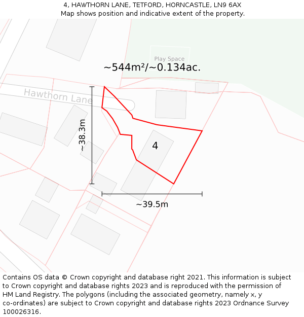 4, HAWTHORN LANE, TETFORD, HORNCASTLE, LN9 6AX: Plot and title map