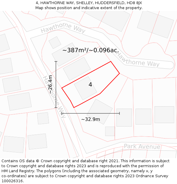 4, HAWTHORNE WAY, SHELLEY, HUDDERSFIELD, HD8 8JX: Plot and title map