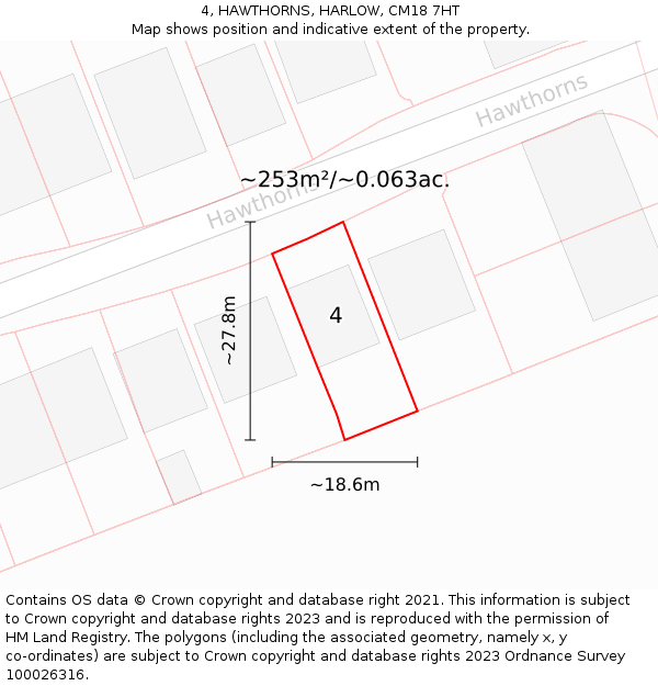 4, HAWTHORNS, HARLOW, CM18 7HT: Plot and title map
