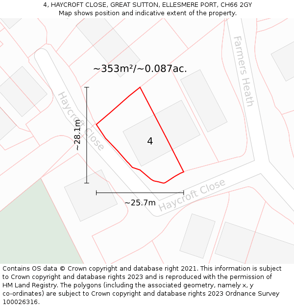 4, HAYCROFT CLOSE, GREAT SUTTON, ELLESMERE PORT, CH66 2GY: Plot and title map