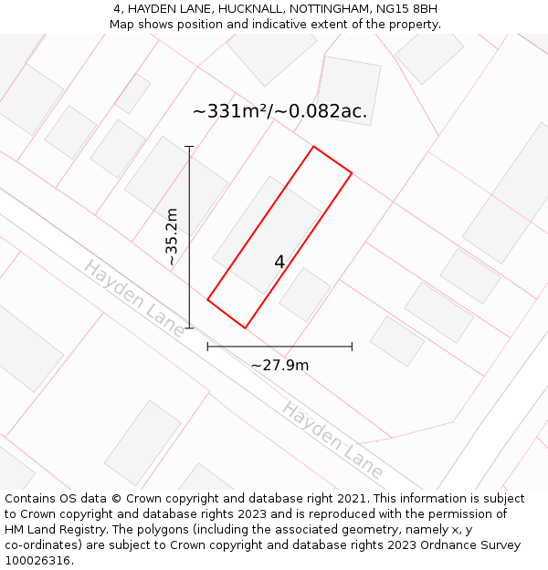 4, HAYDEN LANE, HUCKNALL, NOTTINGHAM, NG15 8BH: Plot and title map