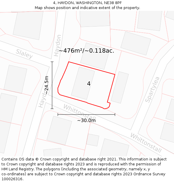 4, HAYDON, WASHINGTON, NE38 8PF: Plot and title map