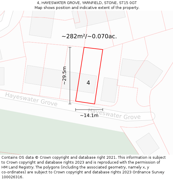 4, HAYESWATER GROVE, YARNFIELD, STONE, ST15 0GT: Plot and title map