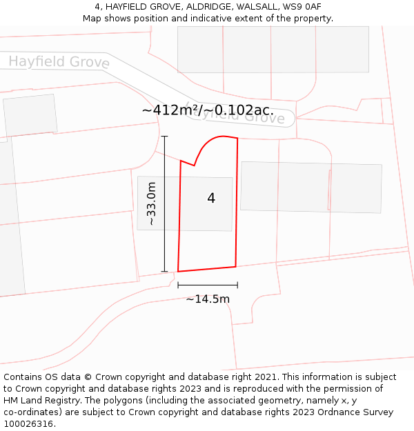 4, HAYFIELD GROVE, ALDRIDGE, WALSALL, WS9 0AF: Plot and title map