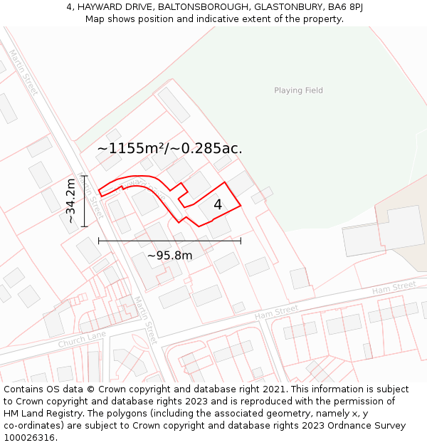 4, HAYWARD DRIVE, BALTONSBOROUGH, GLASTONBURY, BA6 8PJ: Plot and title map