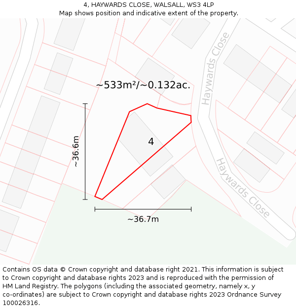 4, HAYWARDS CLOSE, WALSALL, WS3 4LP: Plot and title map
