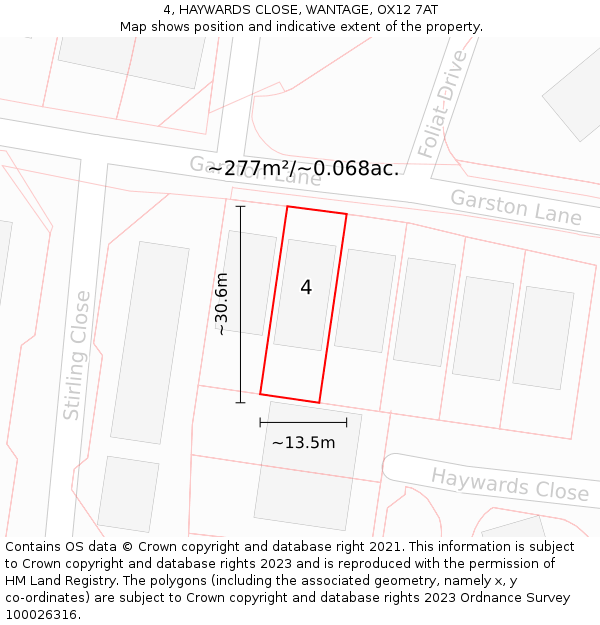 4, HAYWARDS CLOSE, WANTAGE, OX12 7AT: Plot and title map