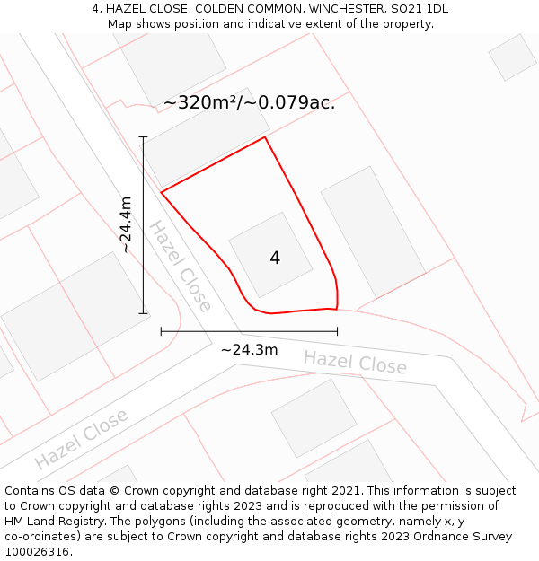 4, HAZEL CLOSE, COLDEN COMMON, WINCHESTER, SO21 1DL: Plot and title map