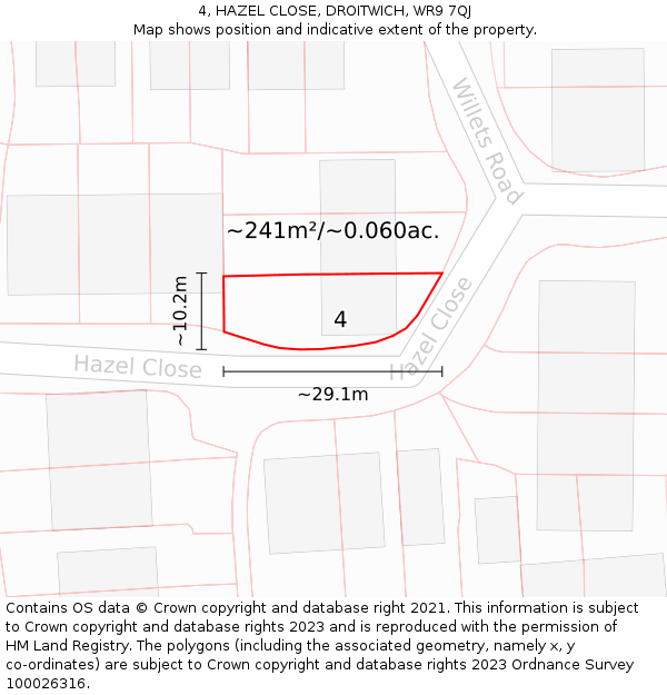4, HAZEL CLOSE, DROITWICH, WR9 7QJ: Plot and title map