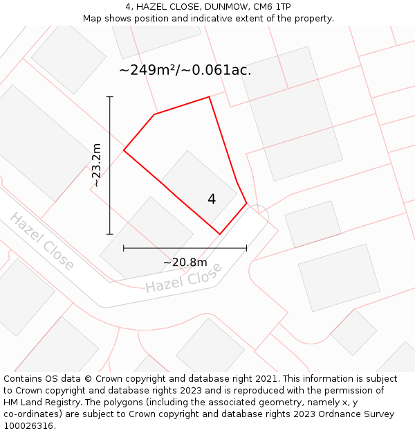 4, HAZEL CLOSE, DUNMOW, CM6 1TP: Plot and title map