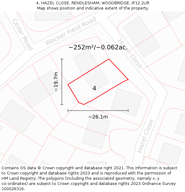 4, HAZEL CLOSE, RENDLESHAM, WOODBRIDGE, IP12 2UR: Plot and title map