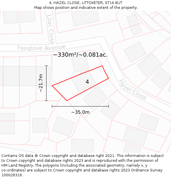 4, HAZEL CLOSE, UTTOXETER, ST14 8UT: Plot and title map
