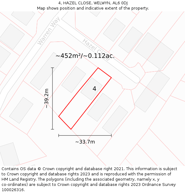 4, HAZEL CLOSE, WELWYN, AL6 0DJ: Plot and title map