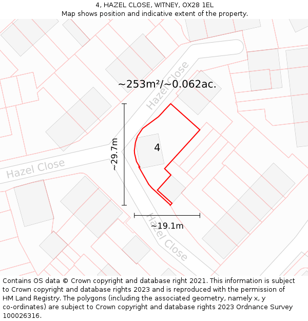 4, HAZEL CLOSE, WITNEY, OX28 1EL: Plot and title map