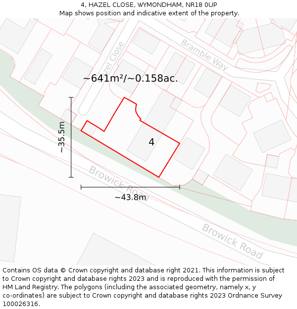 4, HAZEL CLOSE, WYMONDHAM, NR18 0UP: Plot and title map