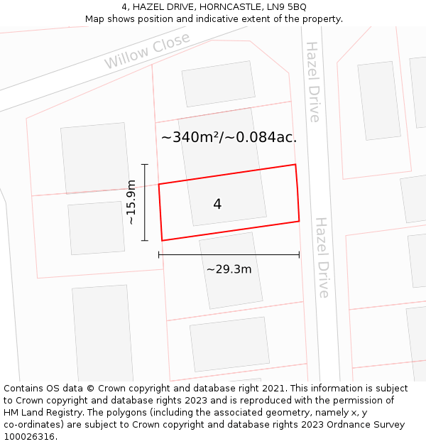 4, HAZEL DRIVE, HORNCASTLE, LN9 5BQ: Plot and title map