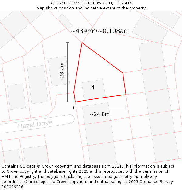 4, HAZEL DRIVE, LUTTERWORTH, LE17 4TX: Plot and title map