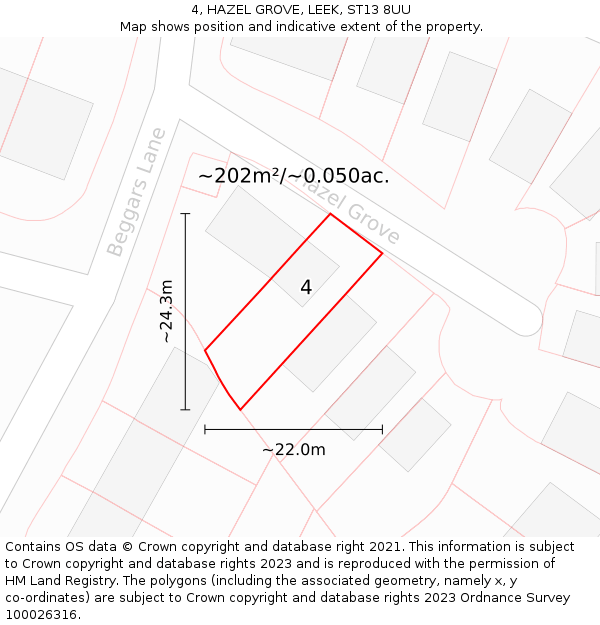 4, HAZEL GROVE, LEEK, ST13 8UU: Plot and title map
