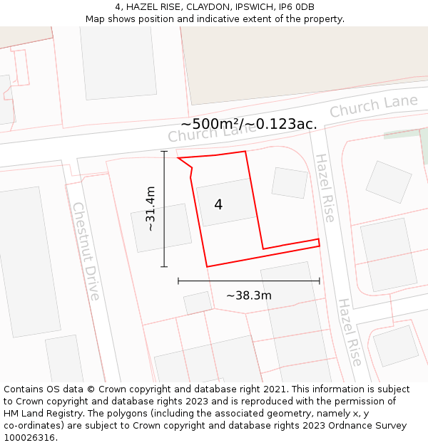 4, HAZEL RISE, CLAYDON, IPSWICH, IP6 0DB: Plot and title map