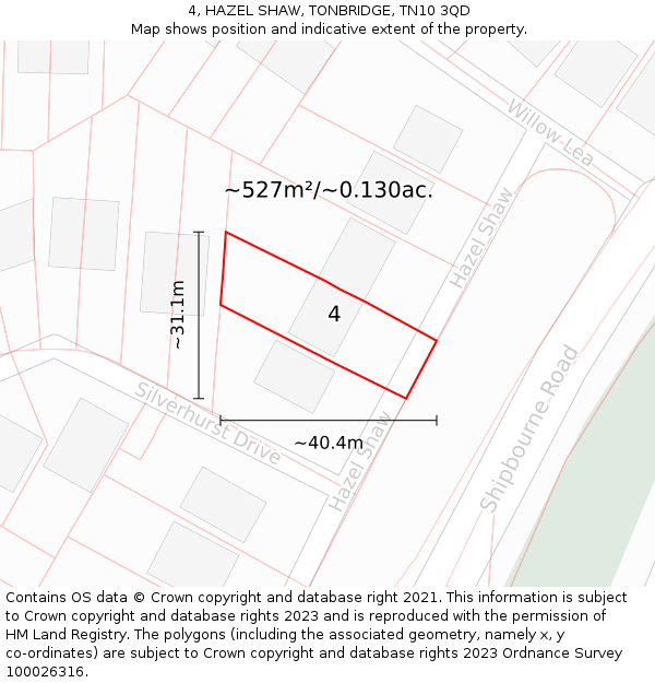 4, HAZEL SHAW, TONBRIDGE, TN10 3QD: Plot and title map