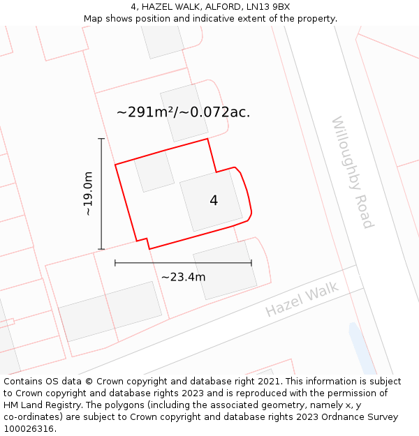 4, HAZEL WALK, ALFORD, LN13 9BX: Plot and title map