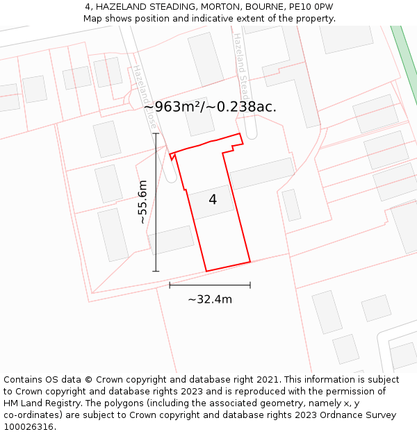 4, HAZELAND STEADING, MORTON, BOURNE, PE10 0PW: Plot and title map