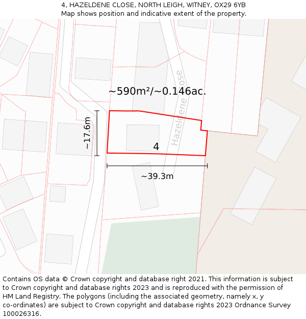 4, HAZELDENE CLOSE, NORTH LEIGH, WITNEY, OX29 6YB: Plot and title map