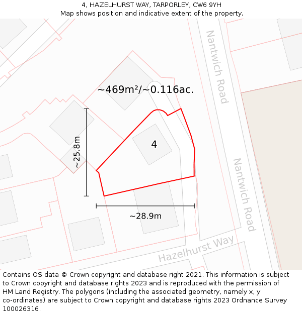 4, HAZELHURST WAY, TARPORLEY, CW6 9YH: Plot and title map