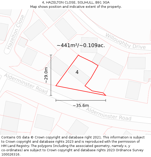 4, HAZELTON CLOSE, SOLIHULL, B91 3GA: Plot and title map
