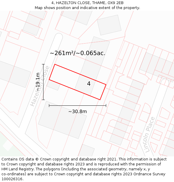 4, HAZELTON CLOSE, THAME, OX9 2EB: Plot and title map
