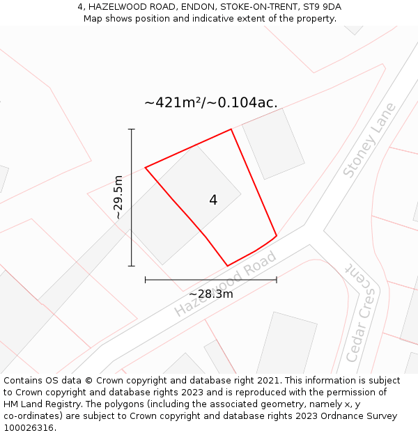 4, HAZELWOOD ROAD, ENDON, STOKE-ON-TRENT, ST9 9DA: Plot and title map