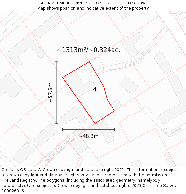 4, HAZLEMERE DRIVE, SUTTON COLDFIELD, B74 2RW: Plot and title map
