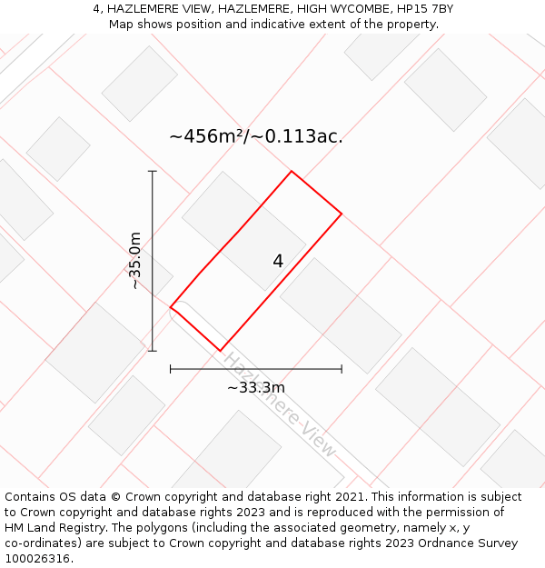 4, HAZLEMERE VIEW, HAZLEMERE, HIGH WYCOMBE, HP15 7BY: Plot and title map