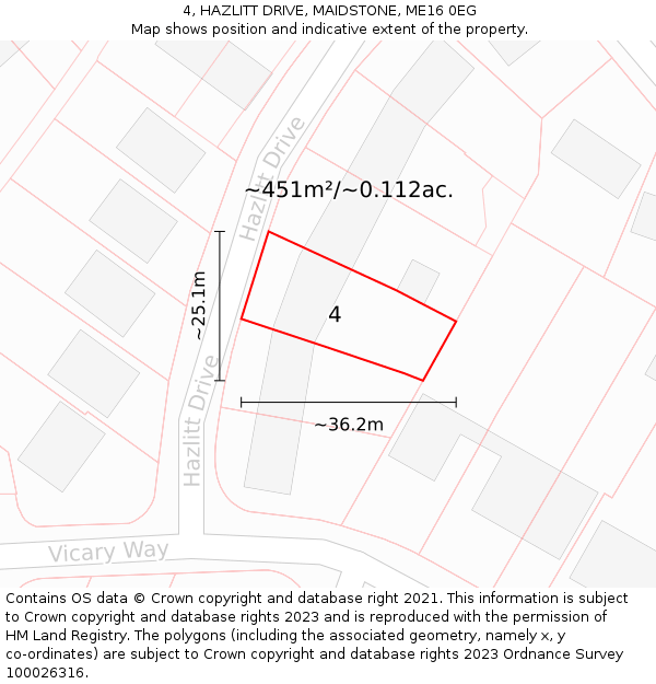 4, HAZLITT DRIVE, MAIDSTONE, ME16 0EG: Plot and title map