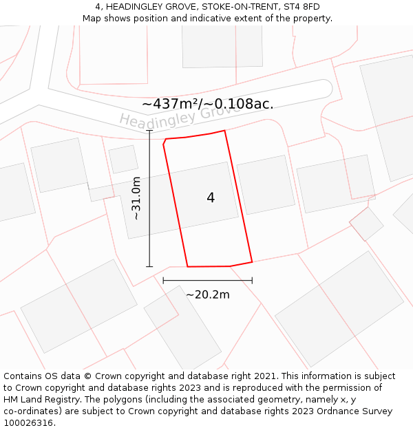 4, HEADINGLEY GROVE, STOKE-ON-TRENT, ST4 8FD: Plot and title map