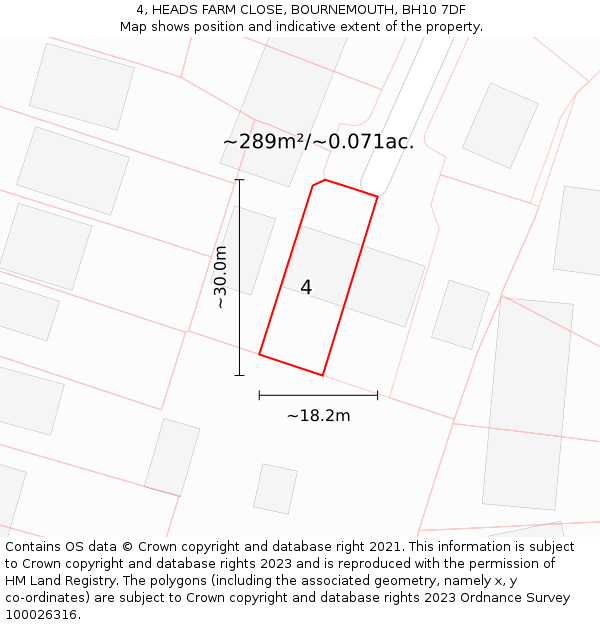 4, HEADS FARM CLOSE, BOURNEMOUTH, BH10 7DF: Plot and title map