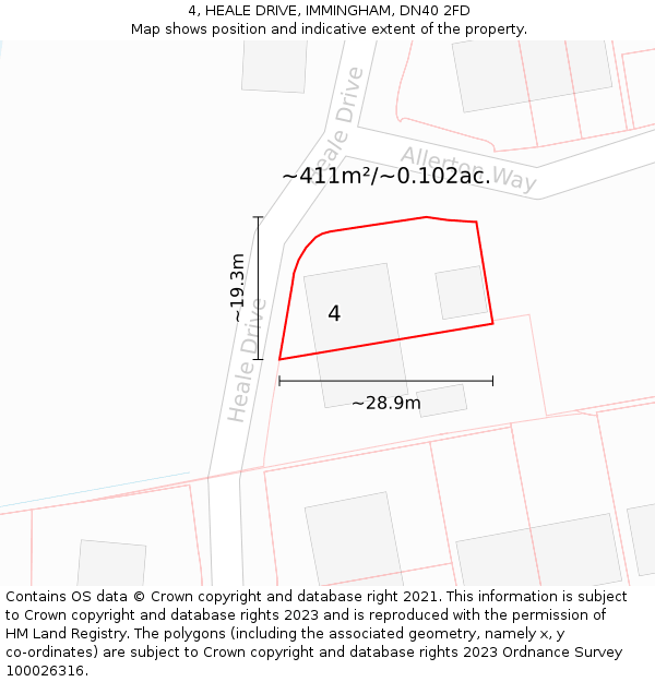 4, HEALE DRIVE, IMMINGHAM, DN40 2FD: Plot and title map